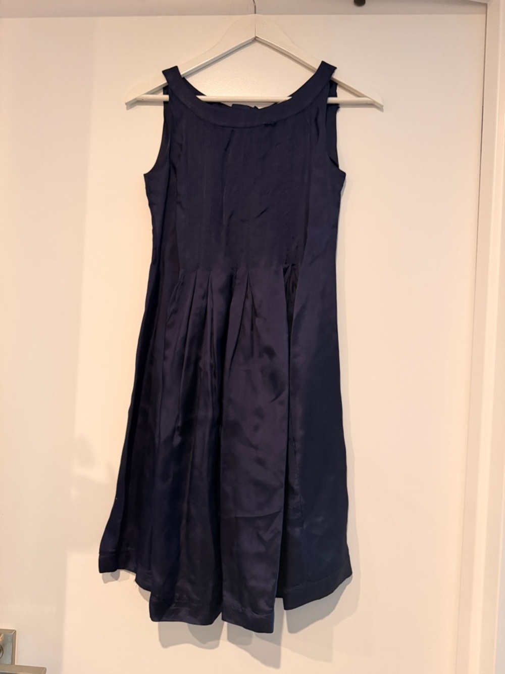 H&M Navy Satin Scoop-Neck a line Midi Dress size 4